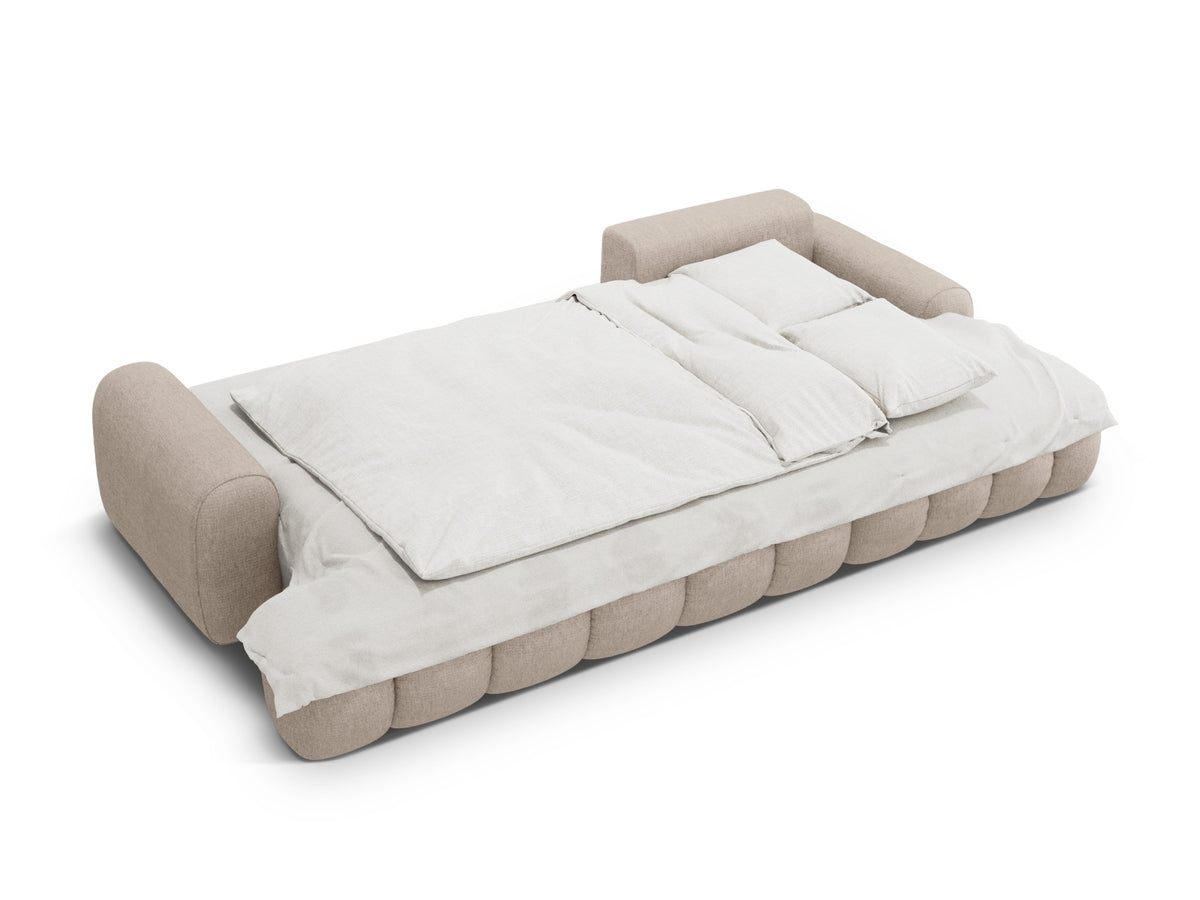 Linz Ecksofa rechts mit Schlaffunktion und Stauraumbox 3 Sitzer 142cm in Sand-Sorella präsentiert im Onlineshop von KAQTU Design AG. Bettsofa rechts ist von Cosmopolitan Design
