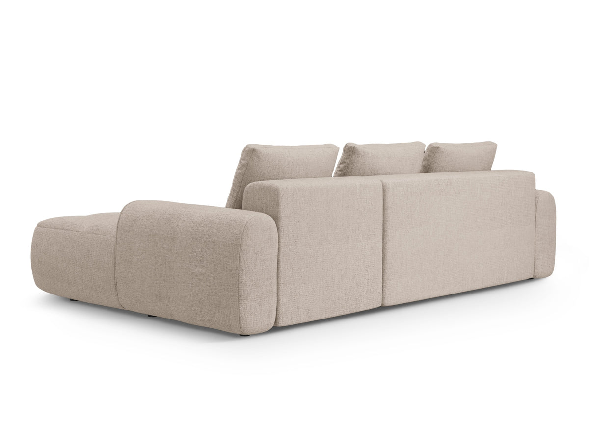 Linz Ecksofa rechts mit Schlaffunktion und Stauraumbox 3 Sitzer 142cm in Sand-Sorella präsentiert im Onlineshop von KAQTU Design AG. Bettsofa rechts ist von Cosmopolitan Design