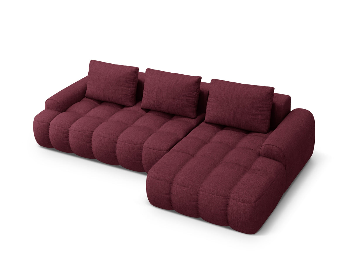 Linz Ecksofa rechts mit Schlaffunktion und Stauraumbox 3 Sitzer 142cm in Burgundy-Sorella präsentiert im Onlineshop von KAQTU Design AG. Bettsofa rechts ist von Cosmopolitan Design