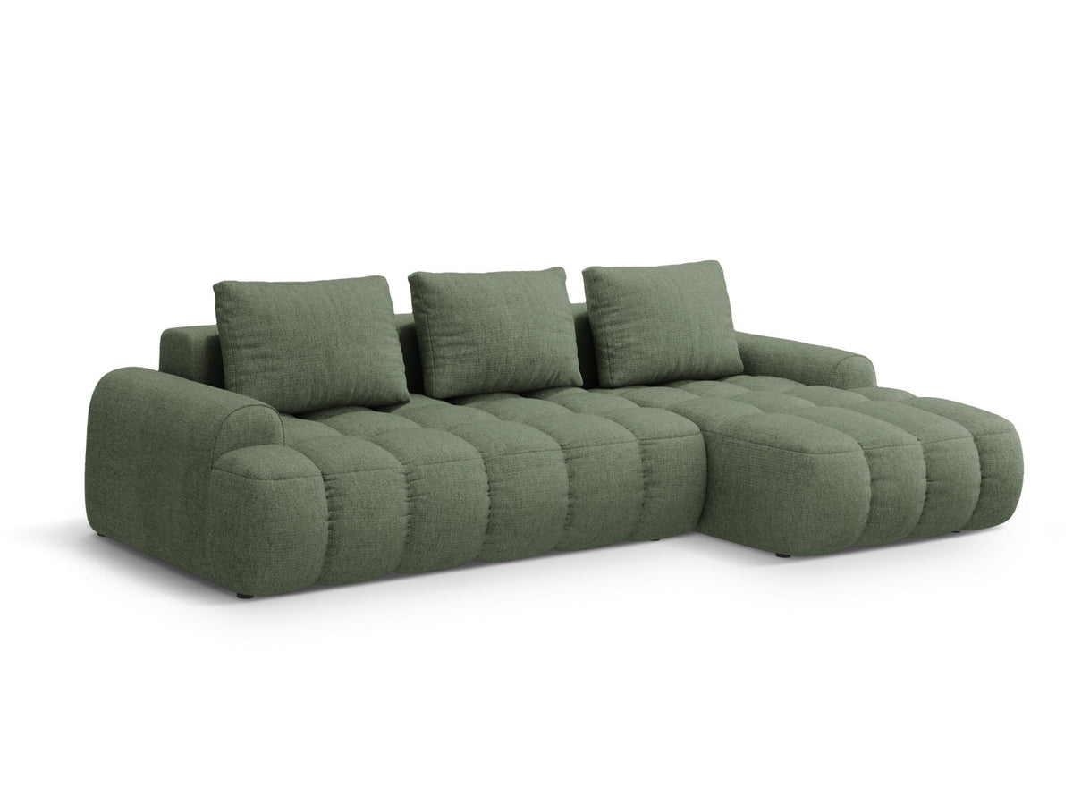 Linz Ecksofa rechts mit Schlaffunktion und Stauraumbox 3 Sitzer 142cm in Dark Olive Green-Sorella präsentiert im Onlineshop von KAQTU Design AG. Bettsofa rechts ist von Cosmopolitan Design