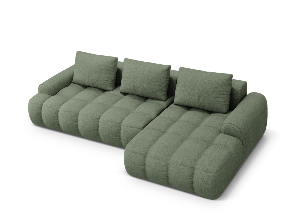 Linz Ecksofa rechts mit Schlaffunktion und Stauraumbox 3 Sitzer 142cm in Dark Olive Green-Sorella präsentiert im Onlineshop von KAQTU Design AG. Bettsofa rechts ist von Cosmopolitan Design