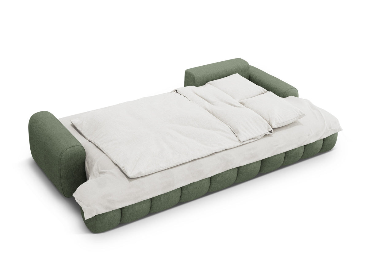 Linz Ecksofa rechts mit Schlaffunktion und Stauraumbox 3 Sitzer 142cm in Dark Olive Green-Sorella präsentiert im Onlineshop von KAQTU Design AG. Bettsofa rechts ist von Cosmopolitan Design