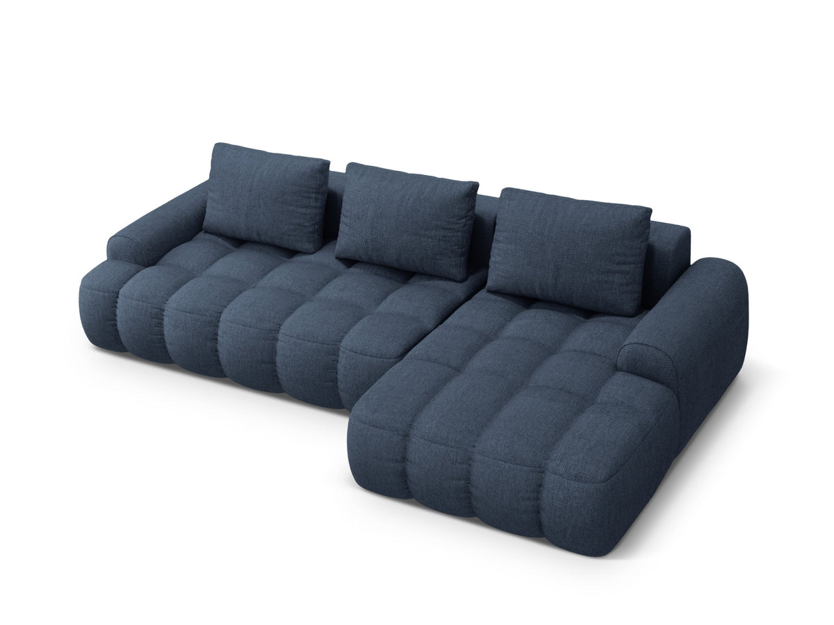 Linz Ecksofa rechts mit Schlaffunktion und Stauraumbox 3 Sitzer 142cm in Dark Blue-Sorella präsentiert im Onlineshop von KAQTU Design AG. Bettsofa rechts ist von Cosmopolitan Design