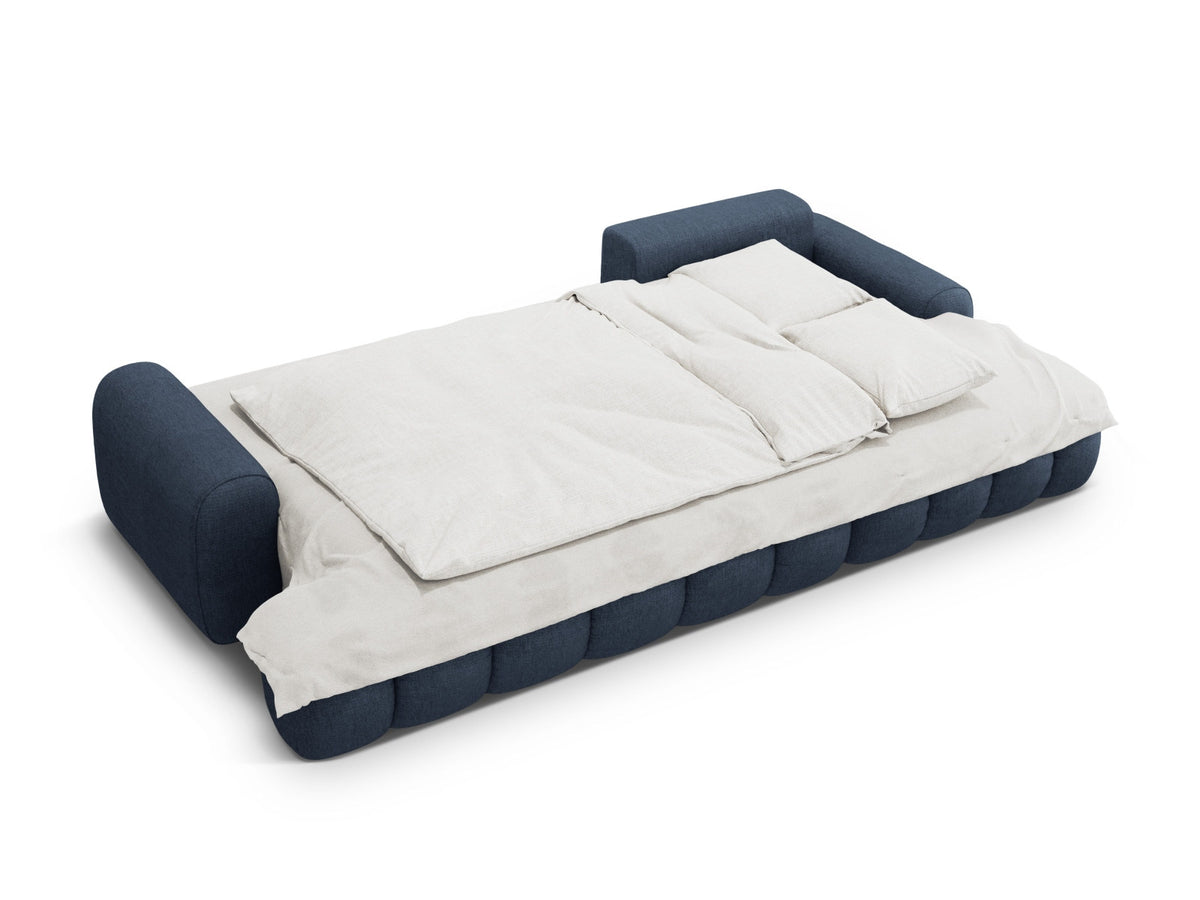 Linz Ecksofa rechts mit Schlaffunktion und Stauraumbox 3 Sitzer 142cm in Dark Blue-Sorella präsentiert im Onlineshop von KAQTU Design AG. Bettsofa rechts ist von Cosmopolitan Design