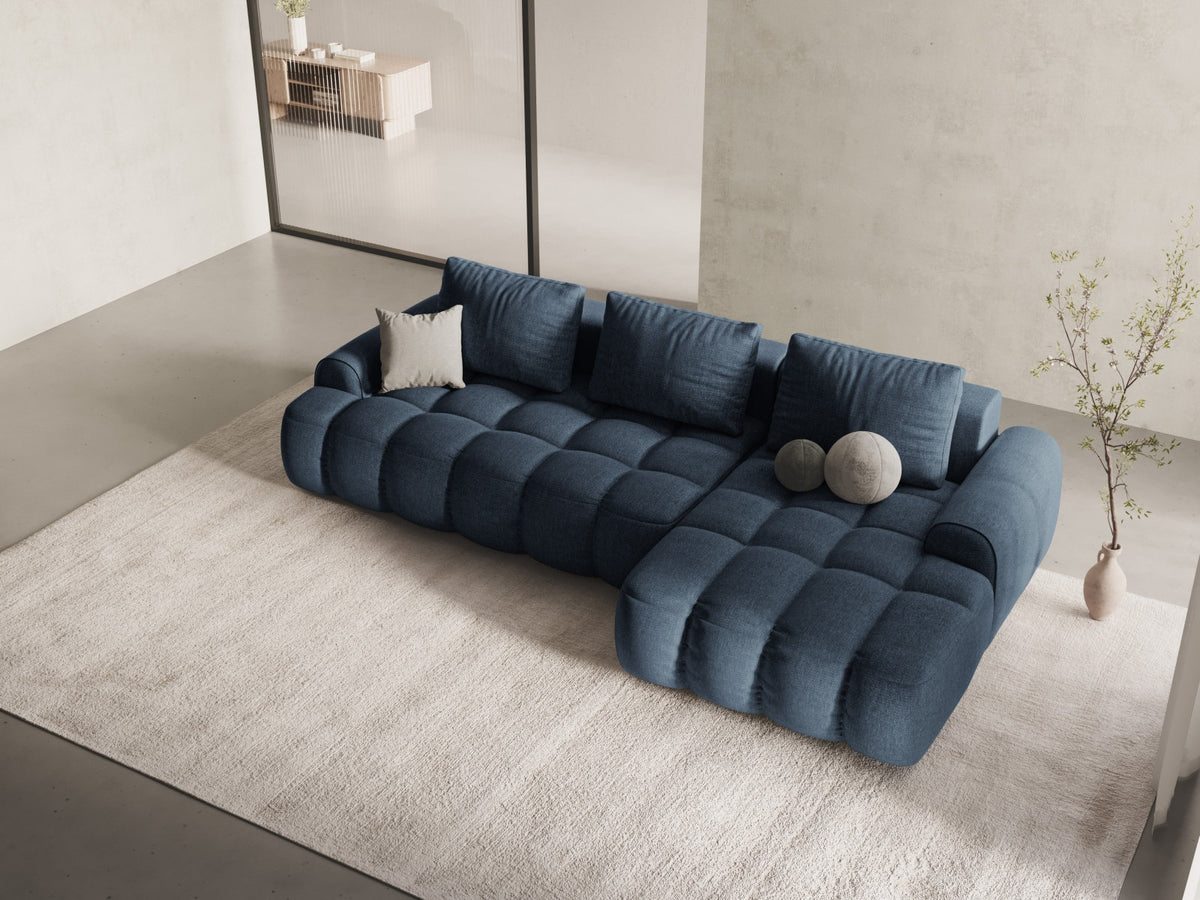 Linz Ecksofa rechts mit Schlaffunktion und Stauraumbox 3 Sitzer 142cm in Dark Blue-Sorella präsentiert im Onlineshop von KAQTU Design AG. Bettsofa rechts ist von Cosmopolitan Design