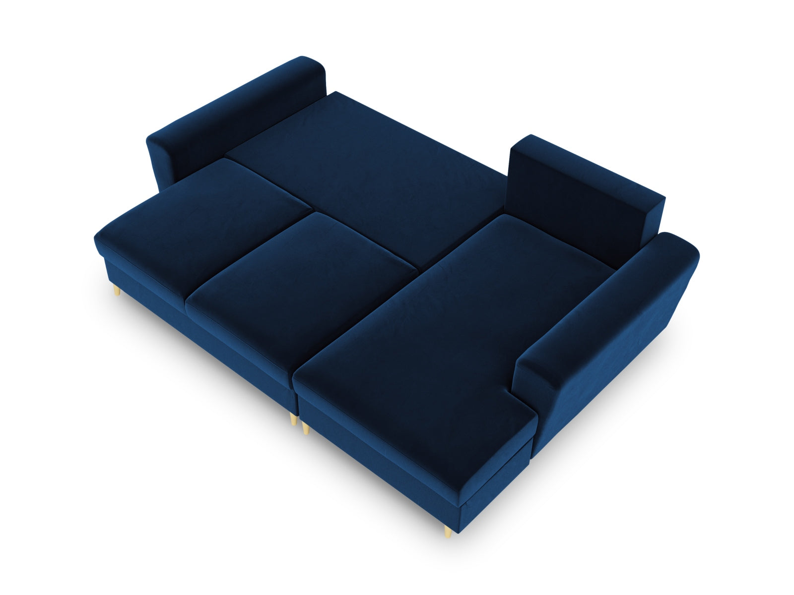 Modernes Kyoto Ecksofa rechts mit Schlaffunktion und Stauraum, 4-Sitzer, 145 cm, in Royal Blue-Riviera, ideal für gemütliche und funktionale Wohnbereiche.