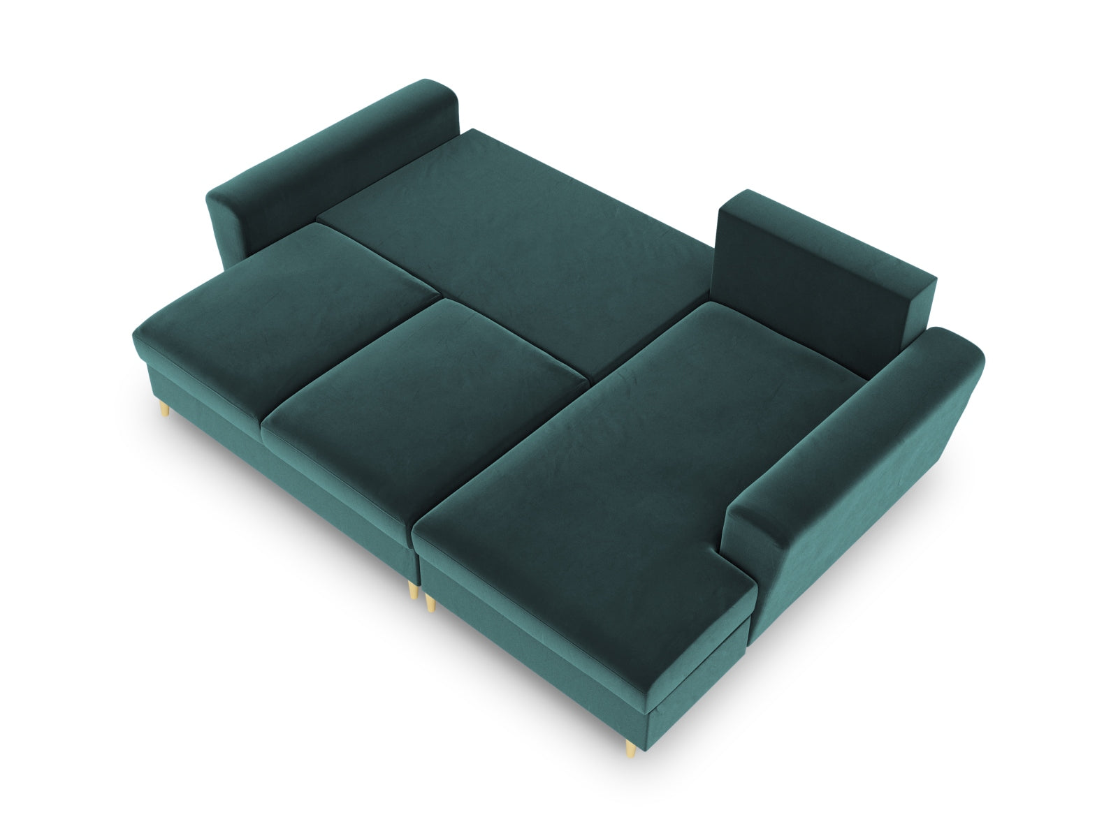 Stylisches Kyoto Ecksofa rechts in Petrol-Riviera, 4-Sitzer mit komfortabler Schlaffunktion und integriertem Stauraum für modernes Wohnen.
