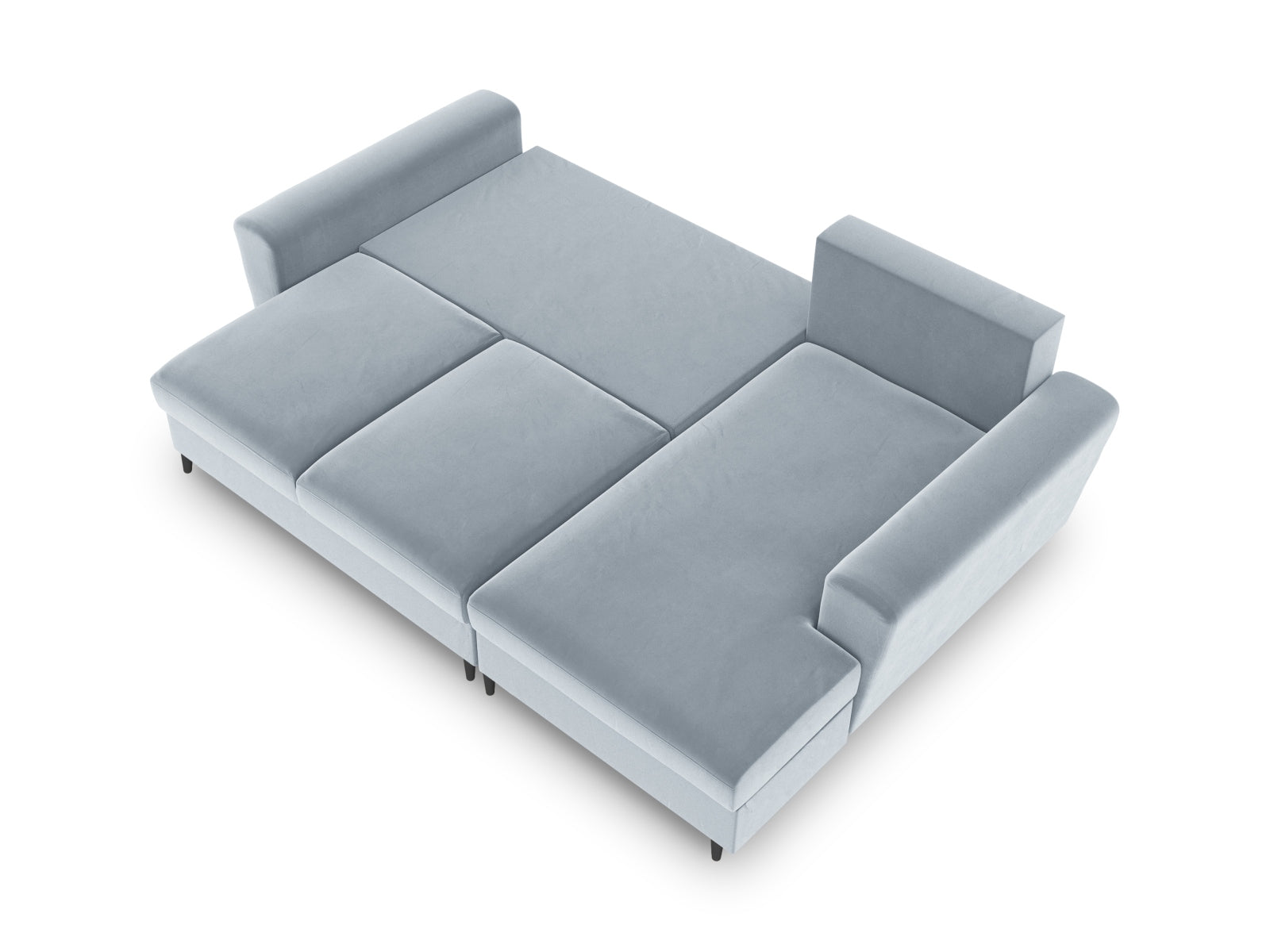 Elegantes Kyoto Ecksofa rechts mit praktischer Schlaffunktion und Stauraum, 4-Sitzer, 145 cm, in sanftem Light Blue-Riviera für stilvolle Entspannung.