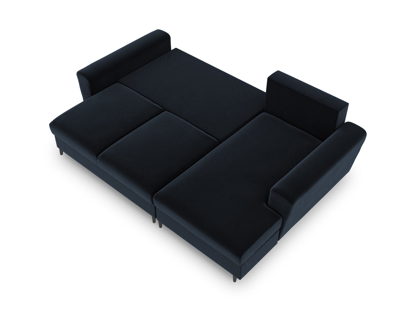 Modernes Kyoto Ecksofa rechts mit Schlafoption und Stauraum, 4-Sitzer, 145 cm, in ansprechendem Blau für vielseitige Wohnkonzepte.