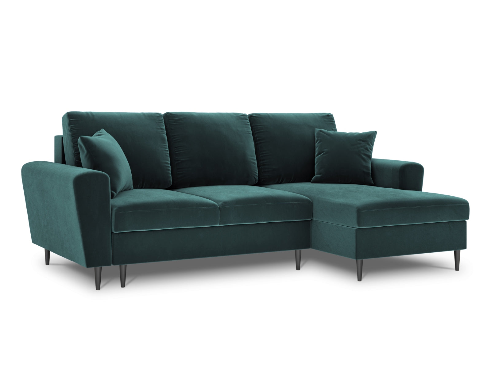 Elegantes Kyoto Ecksofa rechts in Petrol-Riviera, 4-Sitzer mit praktischer Schlaffunktion und Stauraum, ideal für stilvolle Wohnräume.