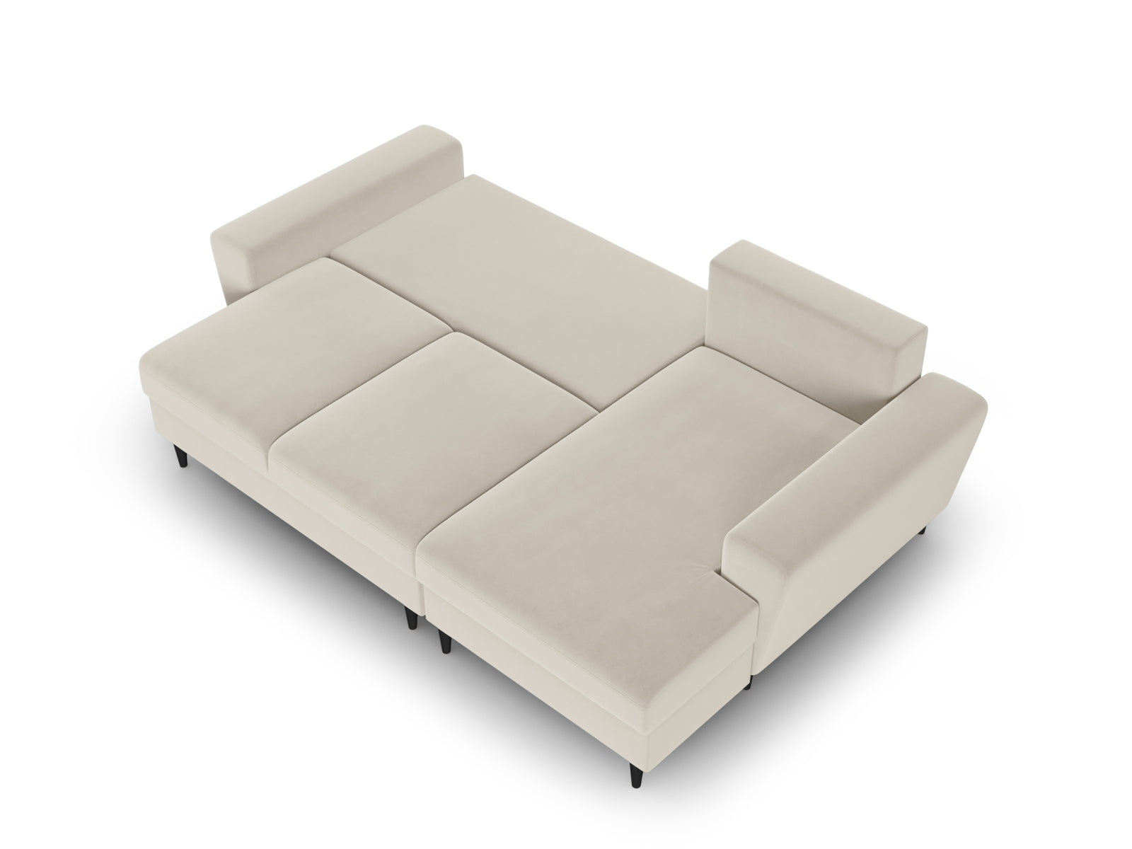 Elegantes Kyoto Ecksofa rechts mit Schlaffunktion, 4-Sitzer in hellem Beige, perfekt für gemütliche Abende und praktischen Stauraum.