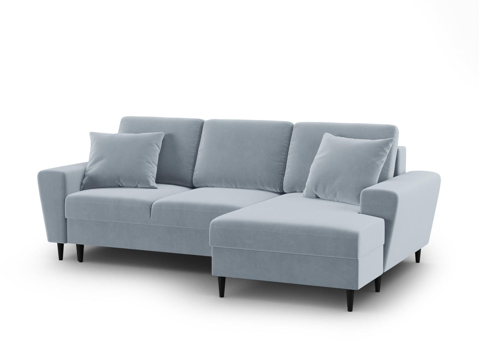 Stylisches Kyoto Ecksofa rechts mit Schlaffunktion und Stauraum, 4-Sitzer, 145 cm, in zartem Light Blue-Riviera für modernes Wohnen.