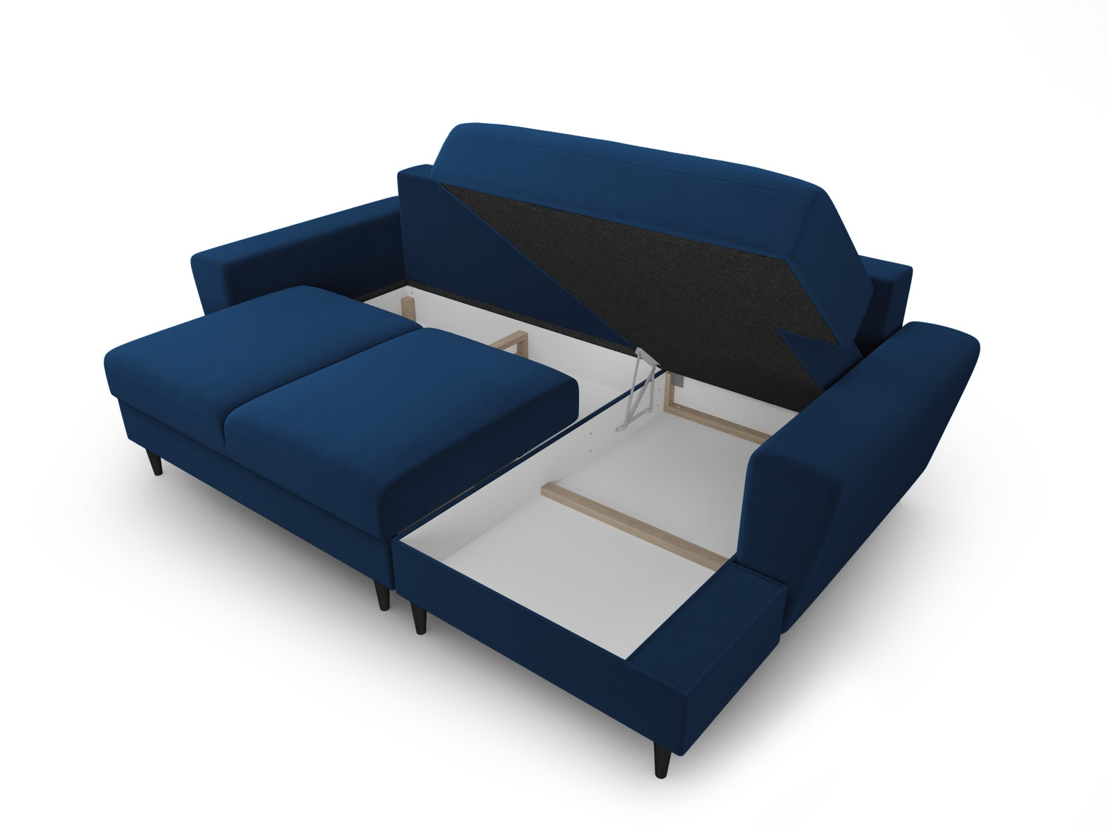 Elegantes Kyoto Ecksofa rechts in Royal Blue-Riviera, 4-Sitzer mit cleverer Schlaffunktion und integriertem Stauraum für vielseitige Nutzung.