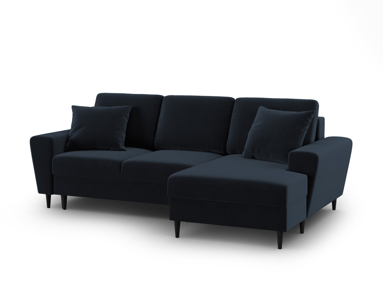 Elegantes Kyoto Ecksofa rechts mit Schlaffunktion und Stauraum, 4-Sitzer, 145 cm, in ansprechendem Blau, perfekt für stilvolle Wohnzimmer.