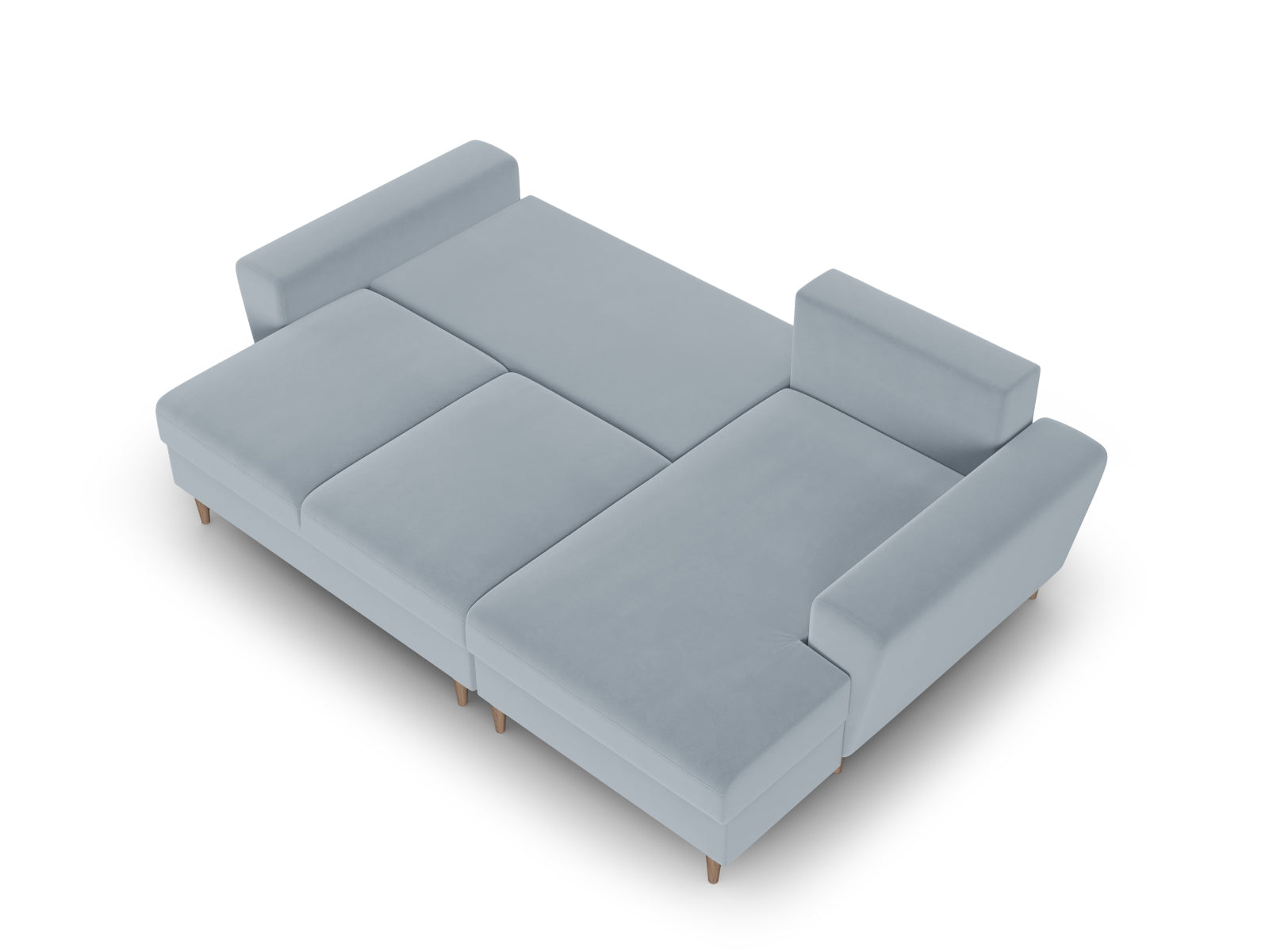 Stylisches Kyoto Ecksofa rechts mit Schlaffunktion und Stauraum, 4-Sitzer, 145 cm, in modernem Light Blue-Riviera für komfortable Entspannung.