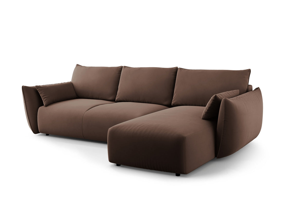 Ecksofa Matera als Bettsofa rechts mit Stoffbezug, Récamière und schwarzen Kunststoffbeinen
