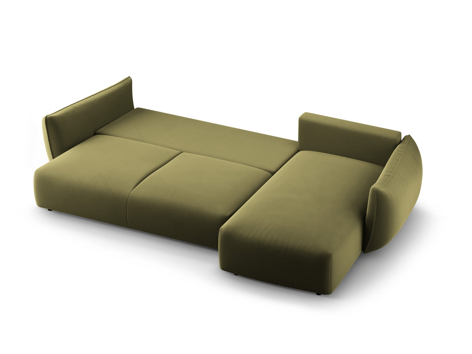Modernes 4-Sitzer Ecksofa Matera in stilvollem Grün, bietet Komfort und Funktionalität mit Schlaffunktion und praktischem Stauraum.