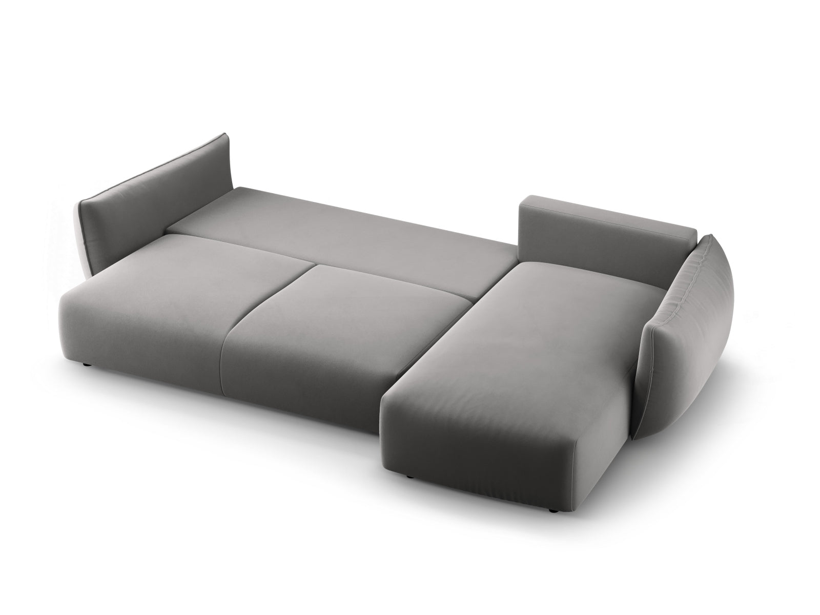 Stylisches 4-Sitzer Ecksofa Matera in zeitlosem Grau, ausgestattet mit Schlaffunktion und cleverem Stauraum für zusätzlichen Komfort.