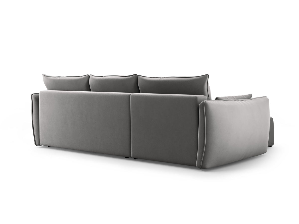 Ecksofa Matera als Bettsofa rechts mit Stoffbezug, Récamière und schwarzen Kunststoffbeinen
