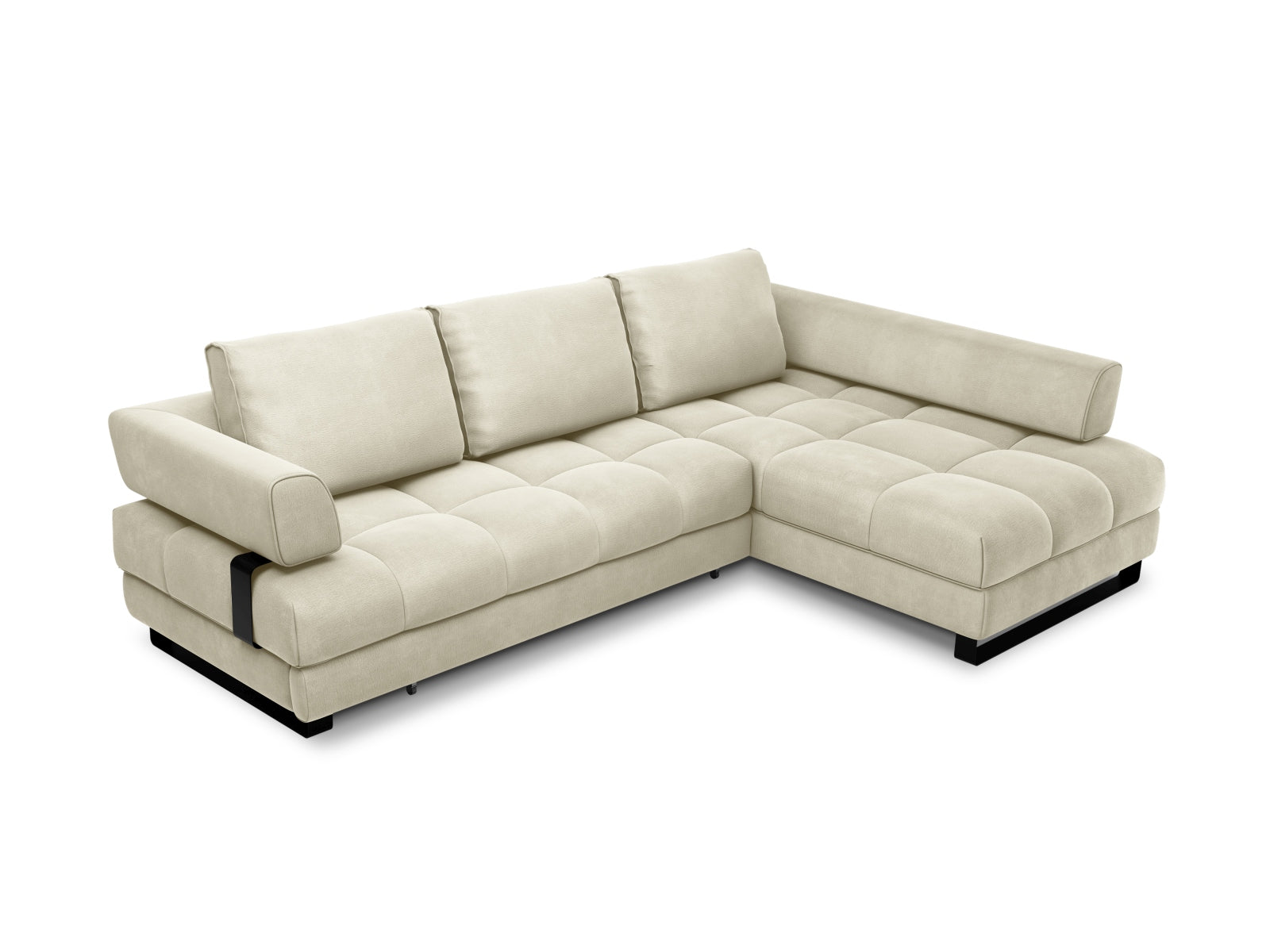 Clinton Velour Ecksofa rechts mit Schlaffunktion und Stauraum 5 Sitzer in Light Beige präsentiert im Onlineshop von KAQTU Design AG. Ecksofa rechts ist von Cosmopolitan Design