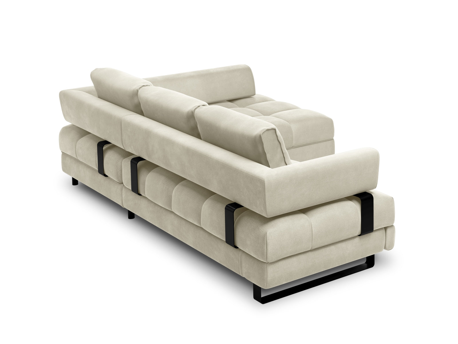 Erleben Sie das Clinton Velour Ecksofa von Cosmopolitan Design: stilvolles 5-Sitzer Sofa mit Schlaffunktion und viel Stauraum für Ihr modernes Zuhause!