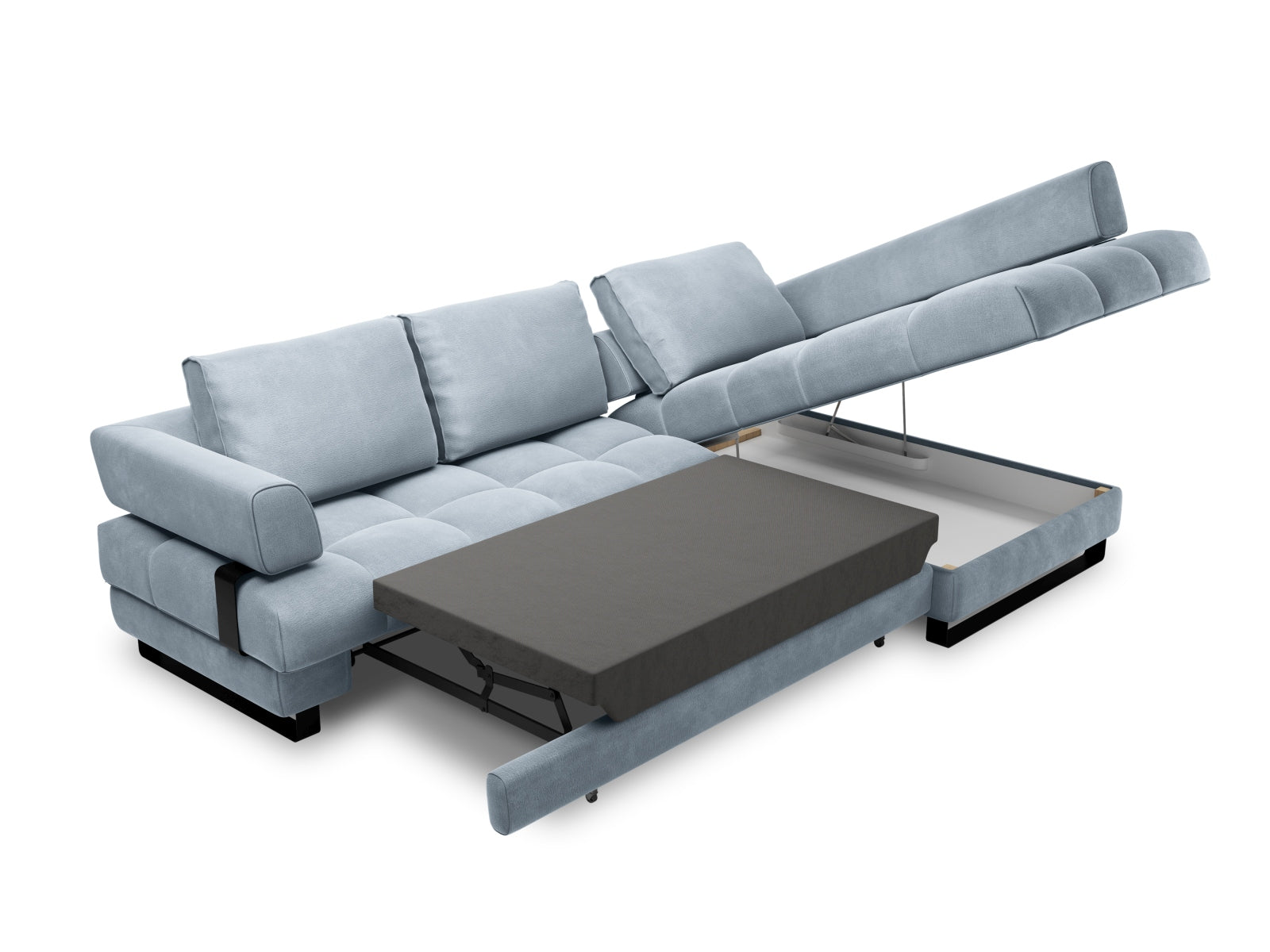 Entdecken Sie das Clinton Velour Ecksofa von Cosmopolitan Design: elegantes 5-Sitzer Sofa mit praktischer Schlaffunktion und grosszügigem Stauraum für Ihr Zuhause!