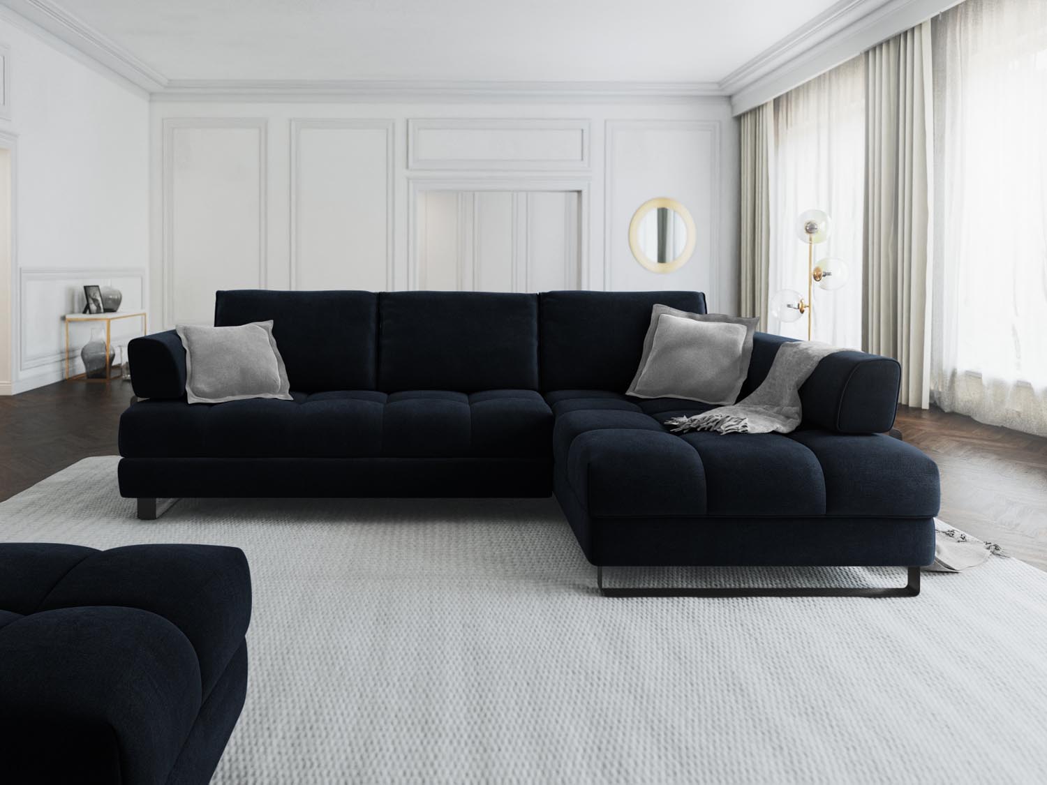 Entdecken Sie das Clinton Velour Ecksofa von Cosmopolitan Design: elegantes 5-Sitzer Sofa mit praktischer Schlaffunktion und grosszügigem Stauraum für Ihr Zuhause!