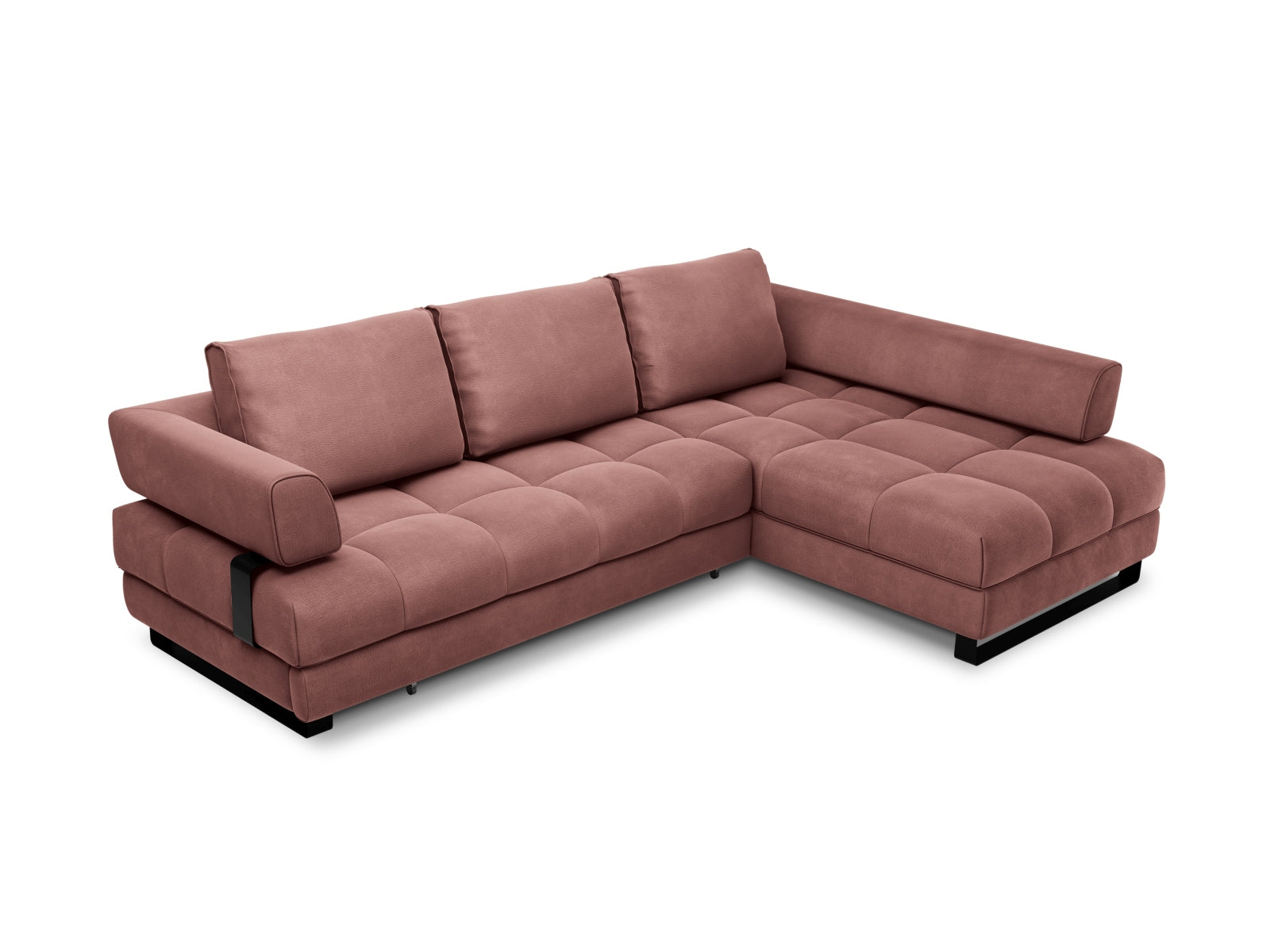 Clinton Velour Ecksofa rechts mit Schlaffunktion und Stauraum 5 Sitzer in Pink präsentiert im Onlineshop von KAQTU Design AG. Ecksofa rechts ist von Cosmopolitan Design
