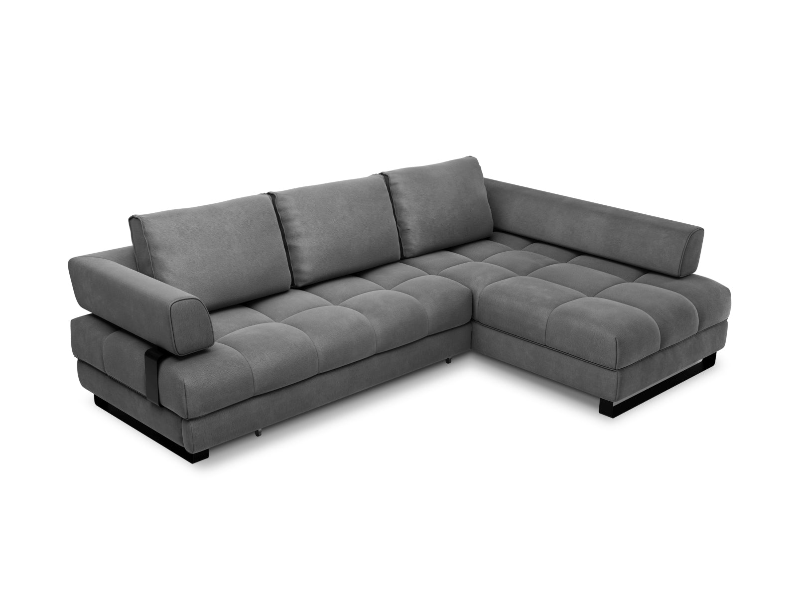 Clinton Velour Ecksofa rechts mit Schlaffunktion und Stauraum 5 Sitzer in Dark Grey präsentiert im Onlineshop von KAQTU Design AG. Ecksofa rechts ist von Cosmopolitan Design