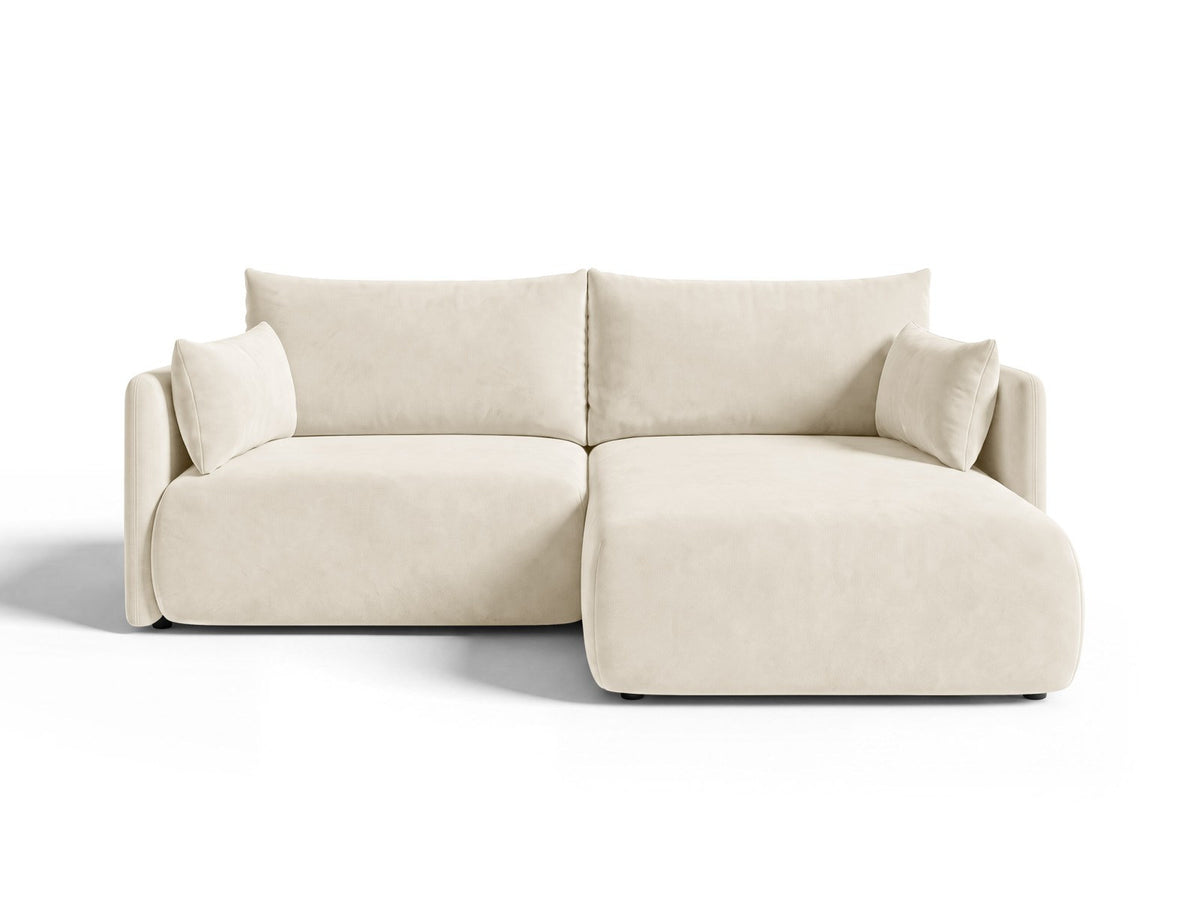 Monaco Ecksofa rechts mit Récamière, Bluvel-Bezug und schwarzen Kunststoffbeinen
