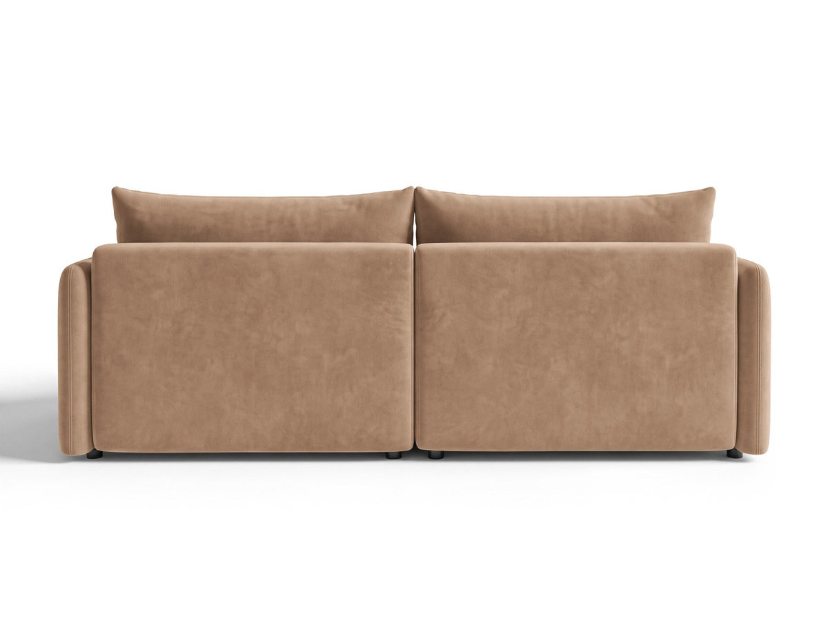 Monaco Ecksofa rechts mit Récamière, Bluvel-Bezug und schwarzen Kunststoffbeinen