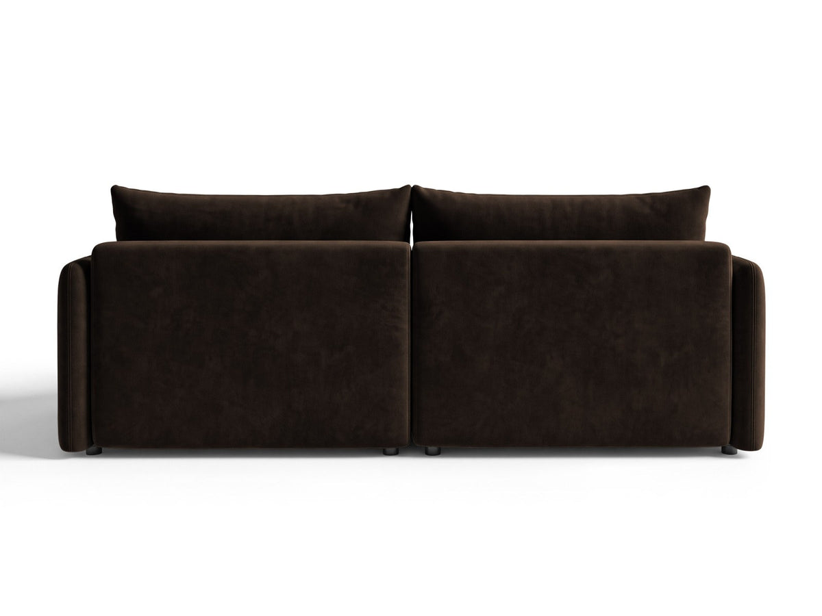 Monaco Ecksofa rechts mit Récamière, Bluvel-Bezug und schwarzen Kunststoffbeinen