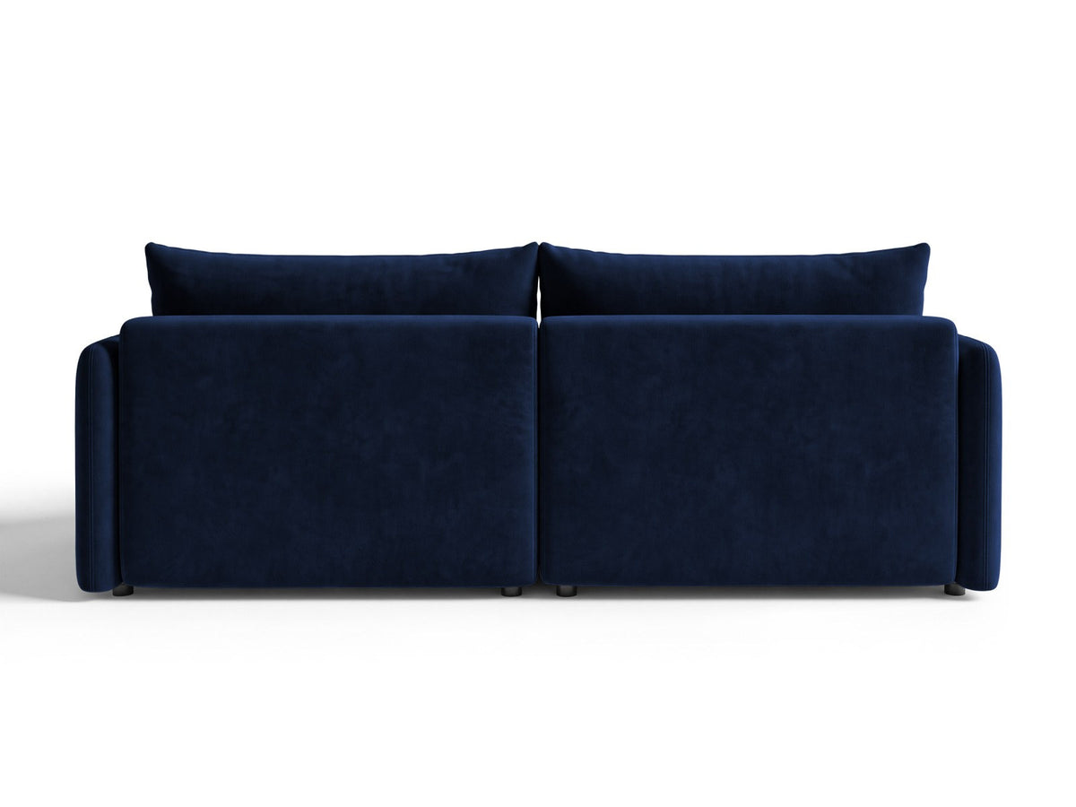 Monaco Ecksofa rechts mit Récamière, Bluvel-Bezug und schwarzen Kunststoffbeinen