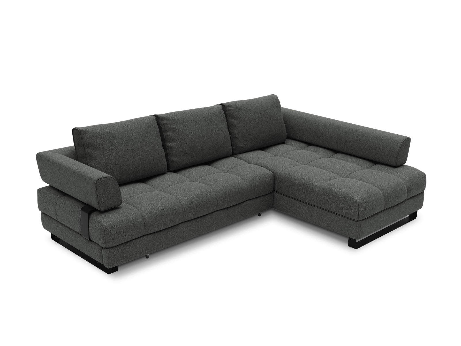 Clinton Ecksofa rechts mit Schlaffunktion und Stauraum 5 Sitzer in Dark Grey präsentiert im Onlineshop von KAQTU Design AG. Ecksofa rechts ist von Cosmopolitan Design