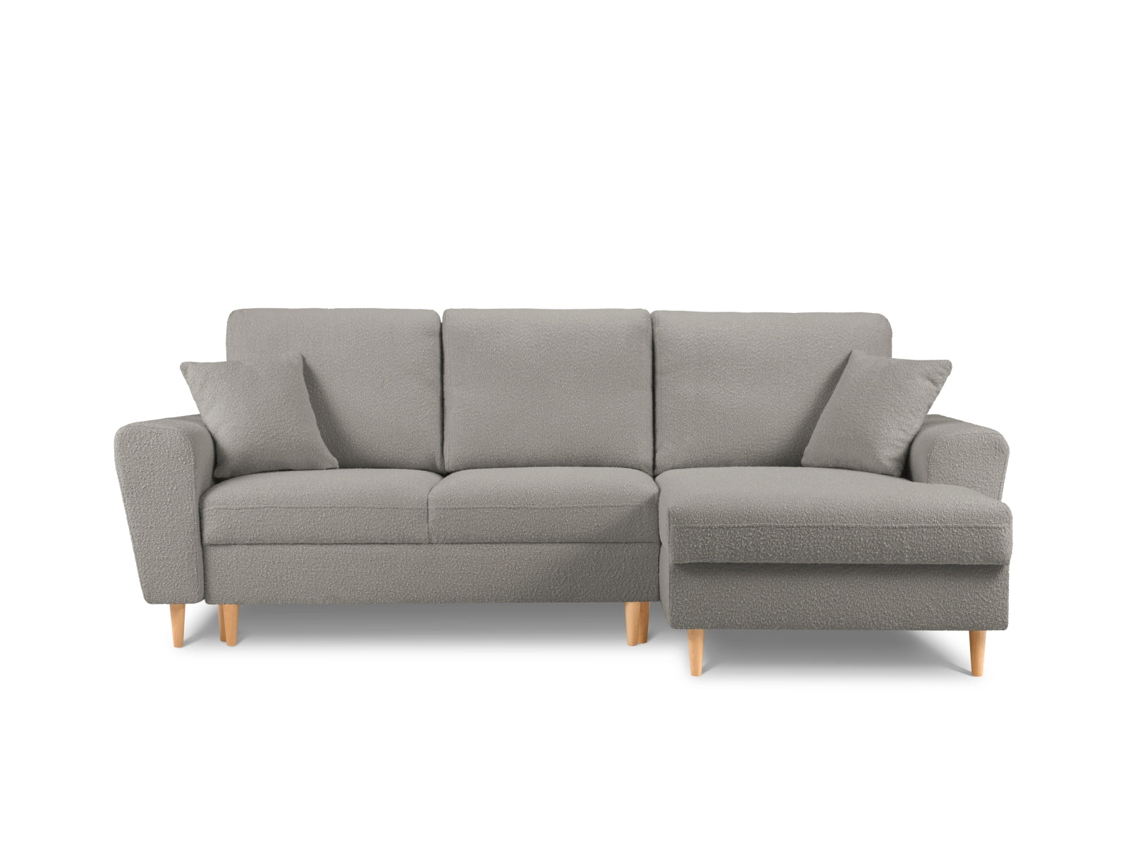 Kyoto Boucle Ecksofa rechts mit Schlaffunktion und Stauraumbox 4 Sitzer 145cm in Grey-Ascot präsentiert im Onlineshop von KAQTU Design AG. Bettsofa rechts ist von Cosmopolitan Design