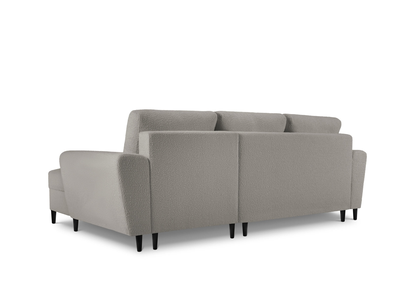 Stylisches Kyoto Boucle Ecksofa in Grau, rechts, bietet Schlaffunktion und Stauraum für eine moderne Wohnlösung.
