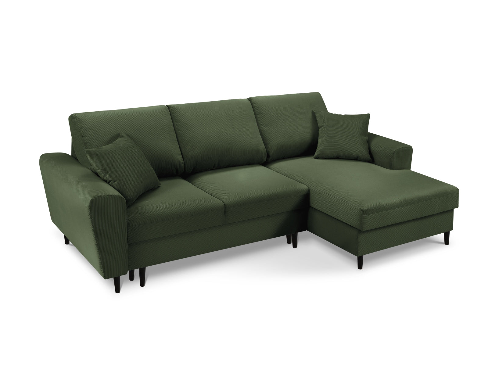 Elegantes Kyoto Ecksofa in tiefem Grün, 4-Sitzer mit praktischer Schlaffunktion und Stauraum, perfekt für stilvolle Wohnräume.