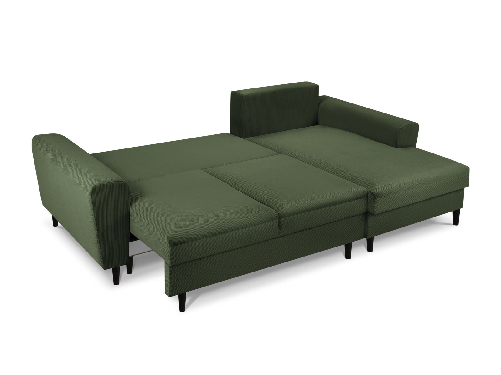 Elegantes Kyoto Ecksofa in tiefem Grün, 4-Sitzer mit praktischer Schlaffunktion und Stauraum, perfekt für stilvolle Wohnräume.