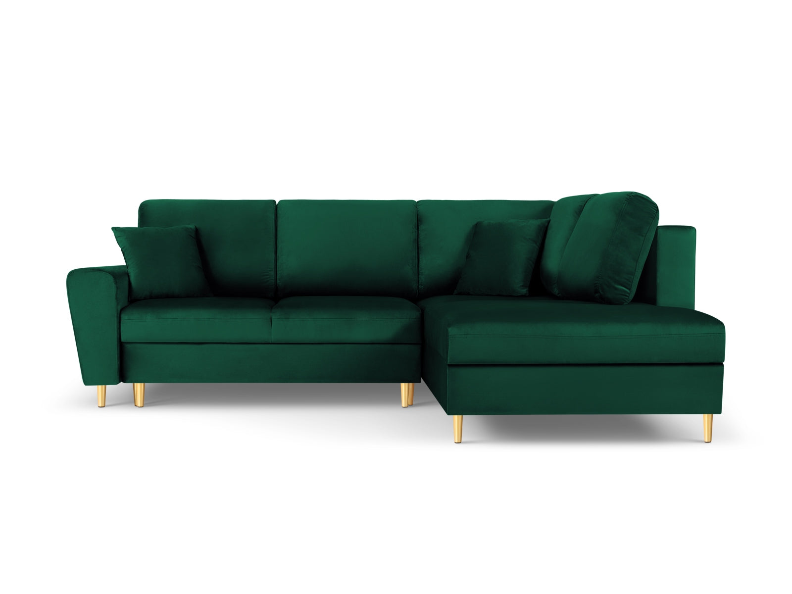 Elegantes Kyoto Velour Ecksofa in Bottle Green mit Schlaffunktion und Stauraum, ideal für stilvolle Wohnräume.