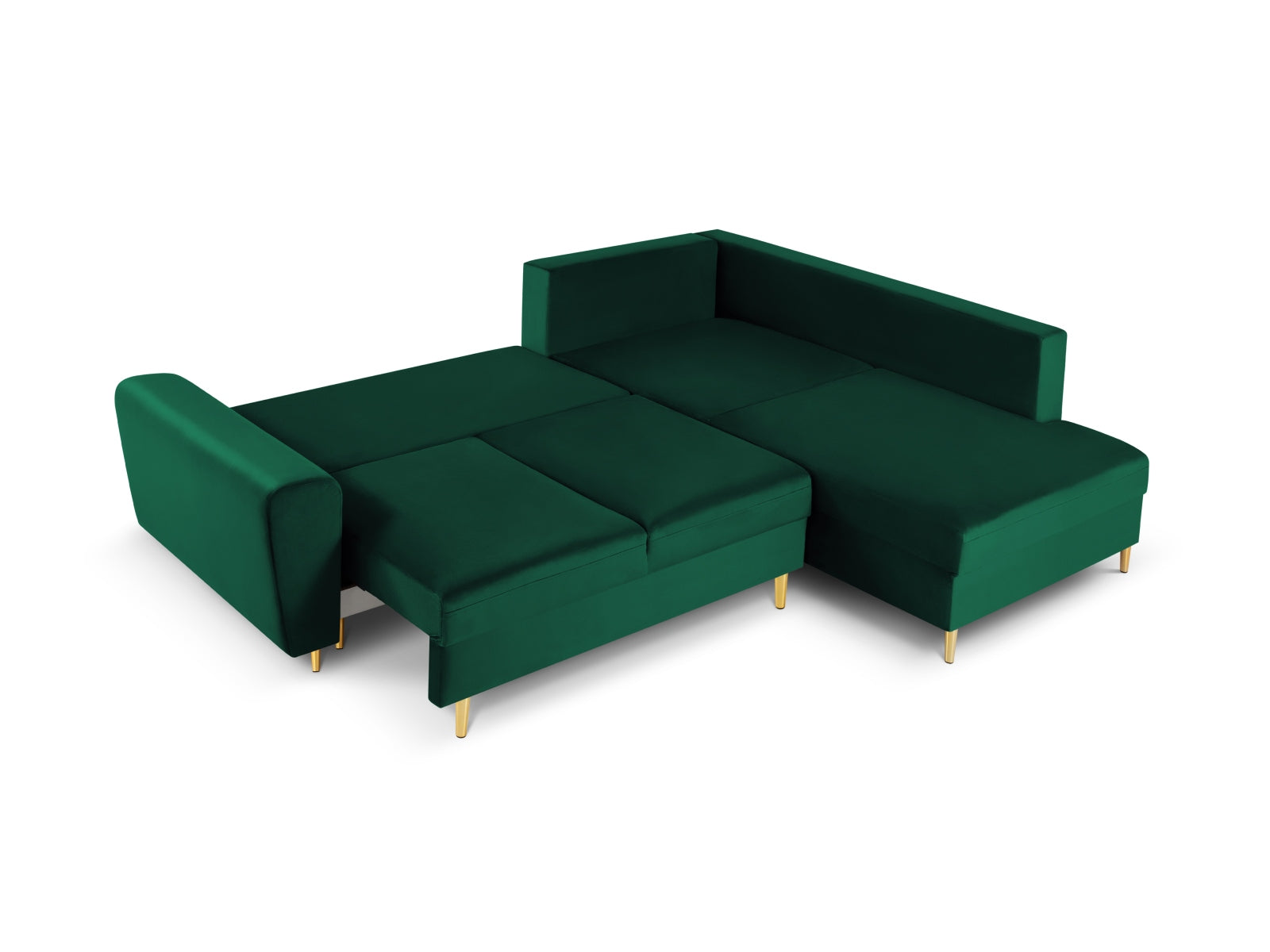 Stylisches Kyoto Velour Ecksofa in Flaschengrün, 5-Sitzer mit Schlaffunktion und praktischer Stauraumbox, perfekt für moderne Wohnzimmer.