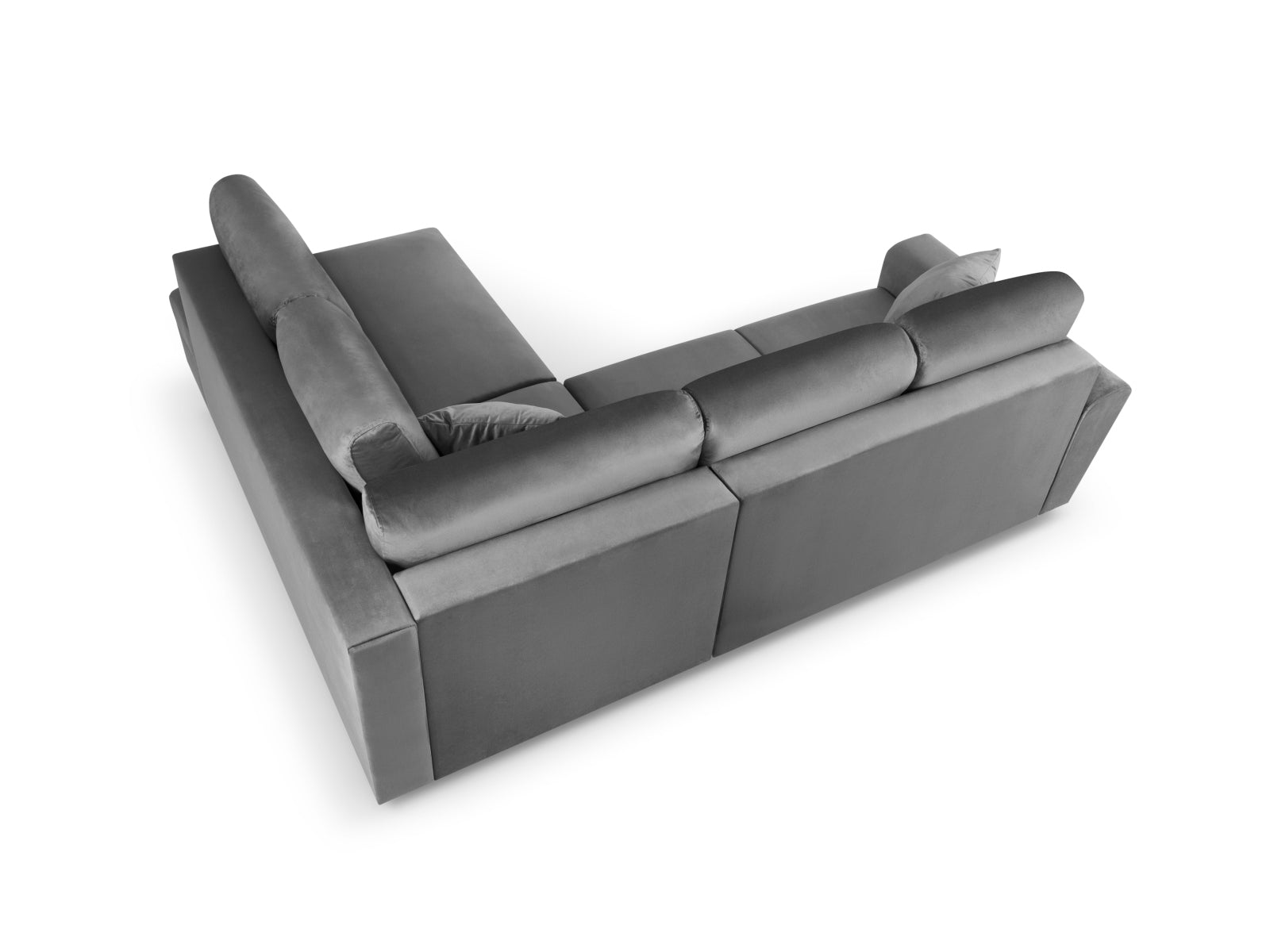 Elegantes Kyoto Velour Ecksofa in sanftem Hellgrau, 5-Sitzer mit praktischer Schlaffunktion und Stauraum, perfekt für stilvolle Wohnzimmer.