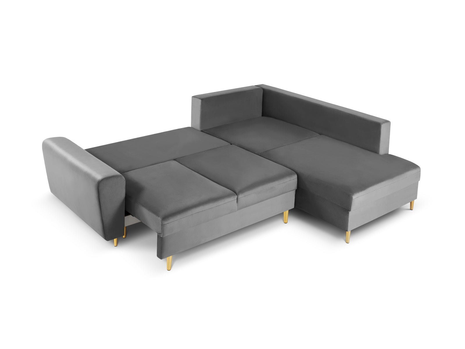 Stylisches Kyoto Velour Ecksofa in Hellgrau, 5-Sitzer mit Schlaffunktion und Stauraum, ideal für moderne Wohnräume.
