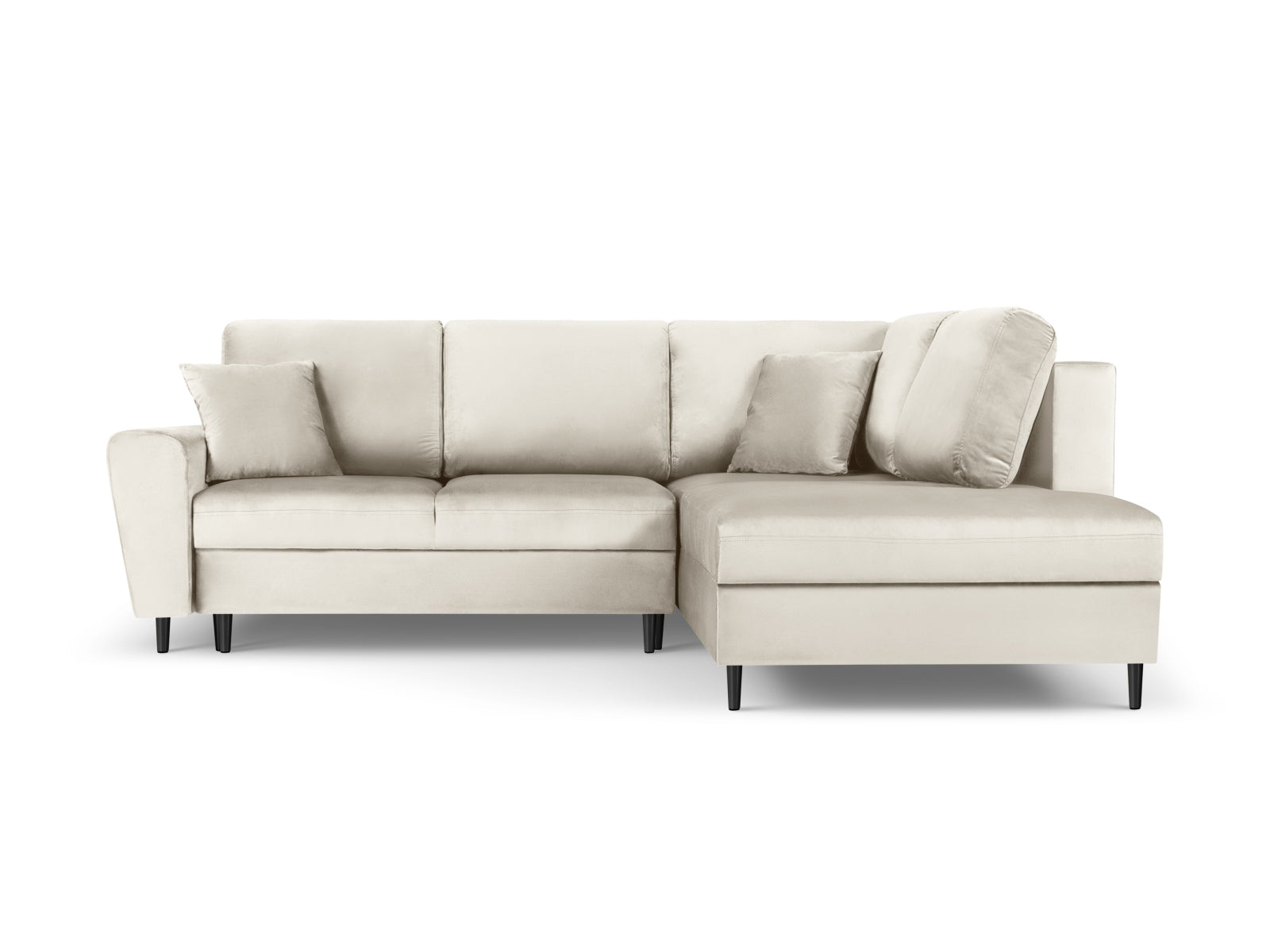 Elegantes Kyoto Velour Ecksofa in Light Beige mit Schlaffunktion und Stauraum, ideal für stilvolle Wohnräume. 5-Sitzer, 194 cm.