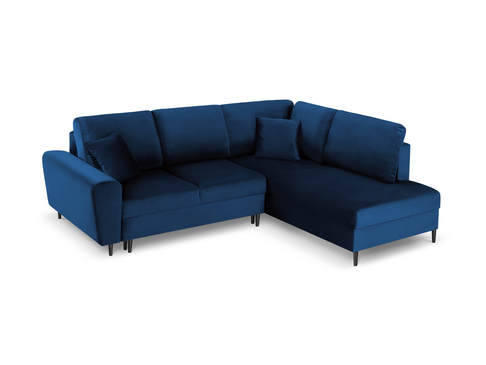 Stylisches Kyoto Velour Ecksofa rechts, 5-Sitzer mit praktischer Schlaffunktion und Stauraum, perfekt für gemütliche Wohnräume.