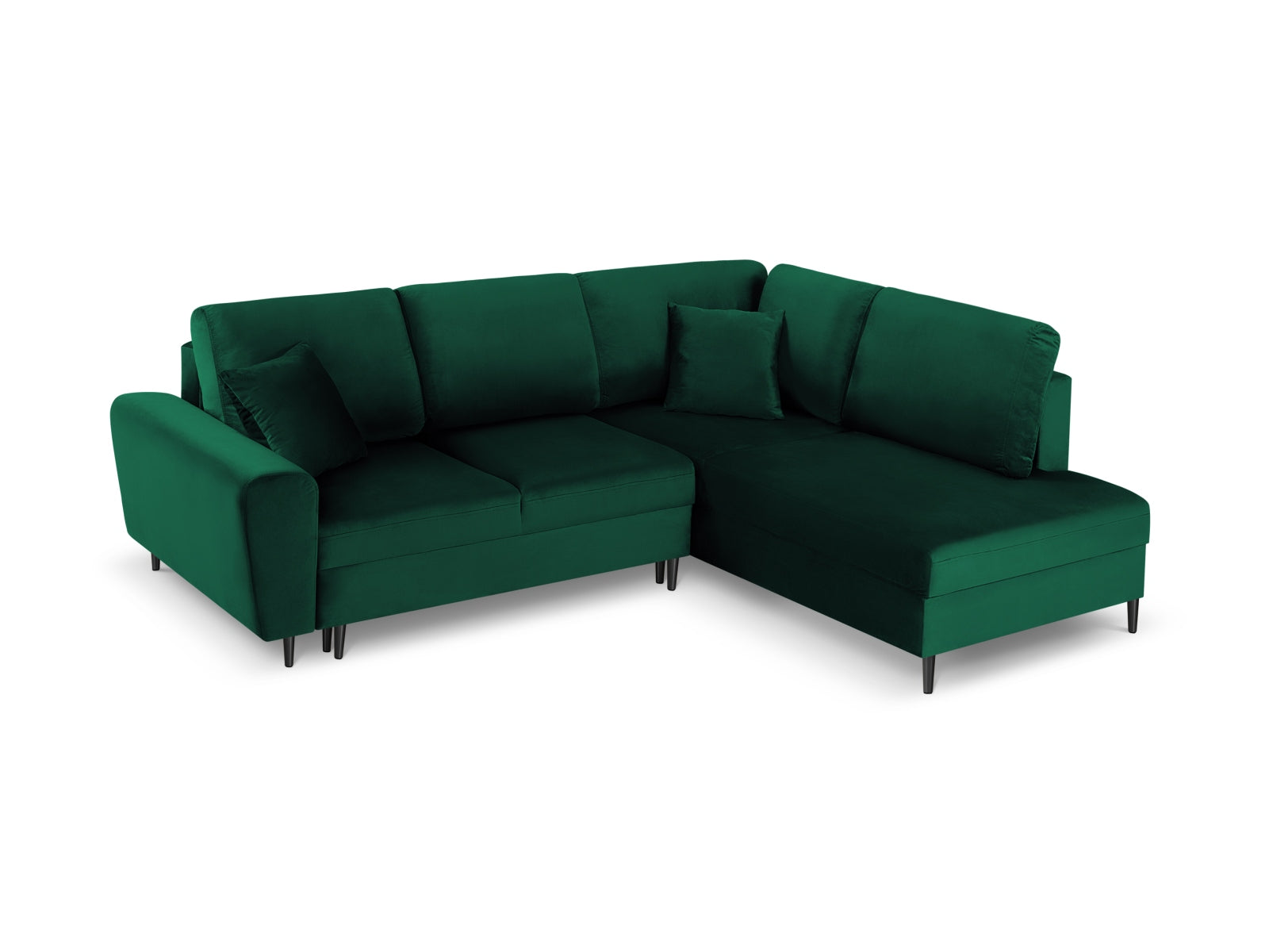 Stylisches Kyoto Velour Ecksofa rechts, 5-Sitzer mit praktischer Schlaffunktion und Stauraum, perfekt für moderne Wohnkonzepte.