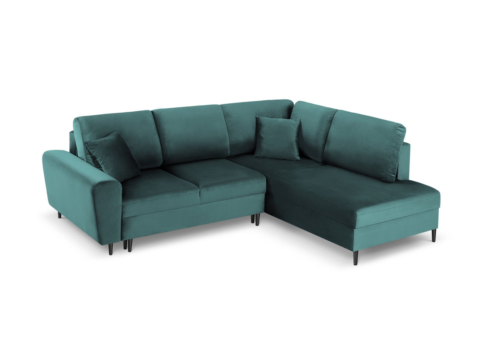 Elegantes Kyoto Velour Ecksofa rechts, 5-Sitzer mit Schlafoption und Stauraum, ideal für stilvolle und funktionale Wohnräume.