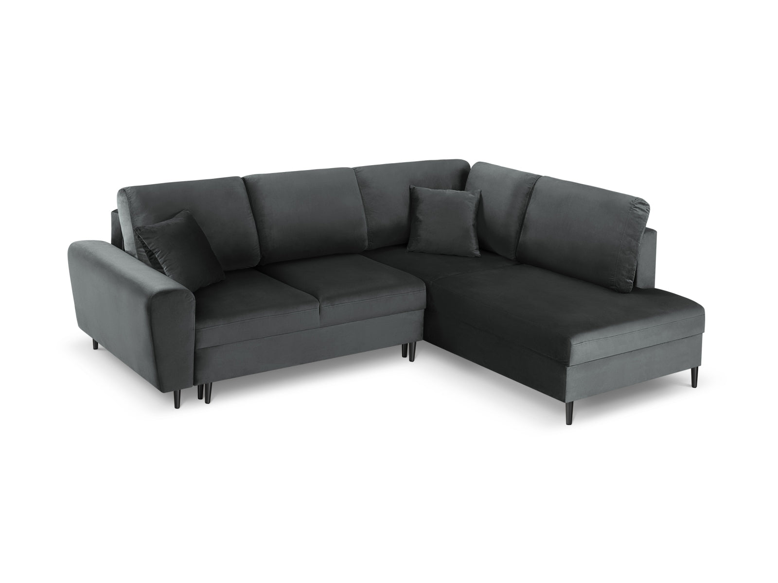 Elegantes Kyoto Velour Ecksofa rechts, 5-Sitzer mit Schlafoption und Stauraum, ideal für stilvolle Wohnräume.