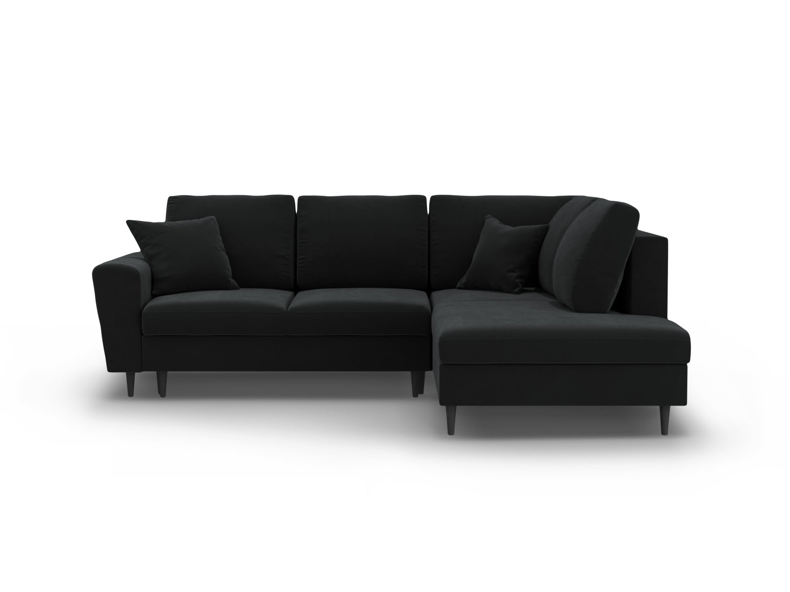 Kyoto Velour Ecksofa rechts mit Schlaffunktion und Stauraumbox 5 Sitzer 194cm in Black/Schwarz Birke-Riviera präsentiert im Onlineshop von KAQTU Design AG. Bettsofa rechts ist von Cosmopolitan Design