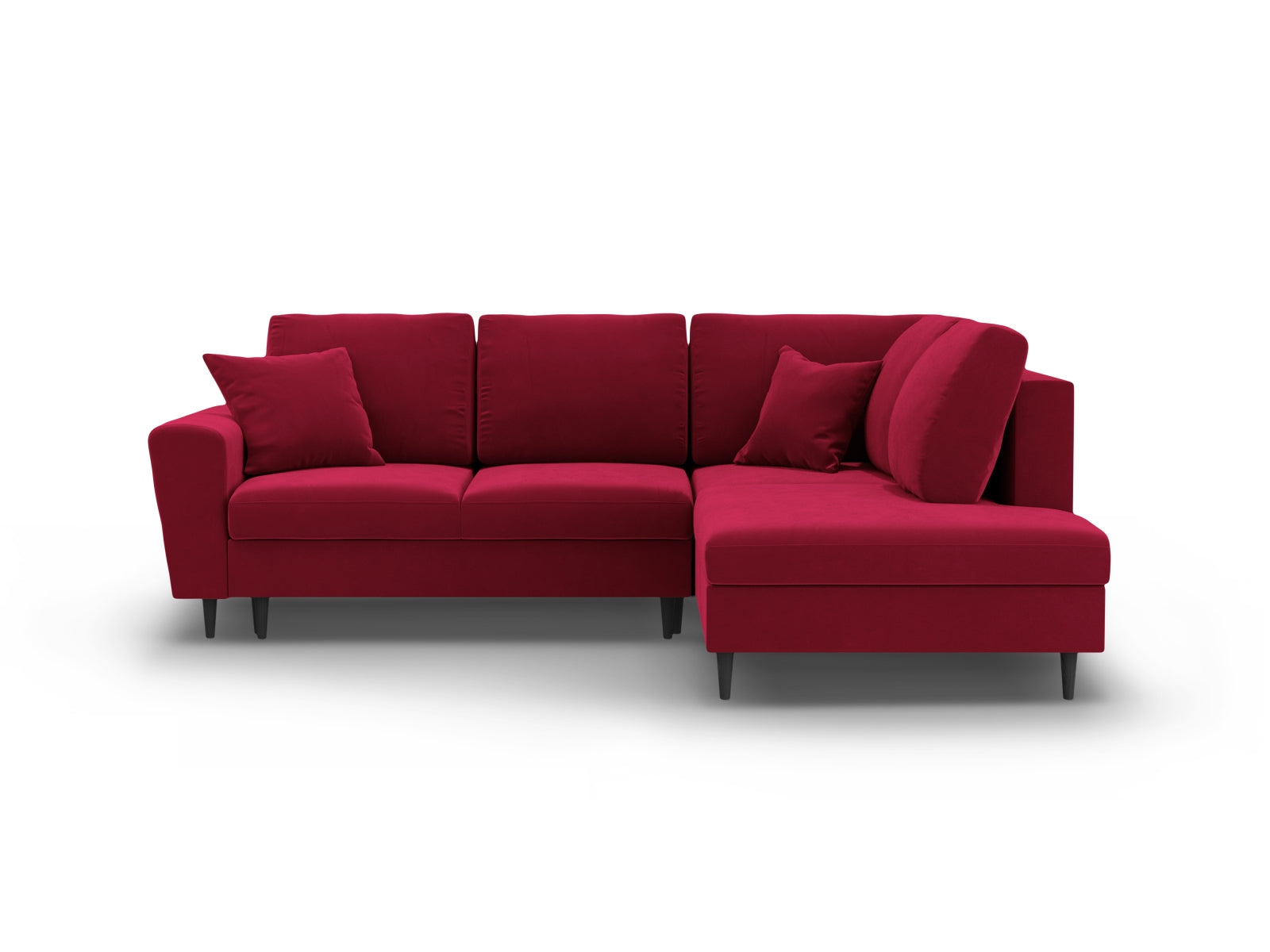 Kyoto Velour Ecksofa rechts mit Schlaffunktion und Stauraumbox 5 Sitzer 194cm in Red/Schwarz Birke-Riviera präsentiert im Onlineshop von KAQTU Design AG. Bettsofa rechts ist von Cosmopolitan Design