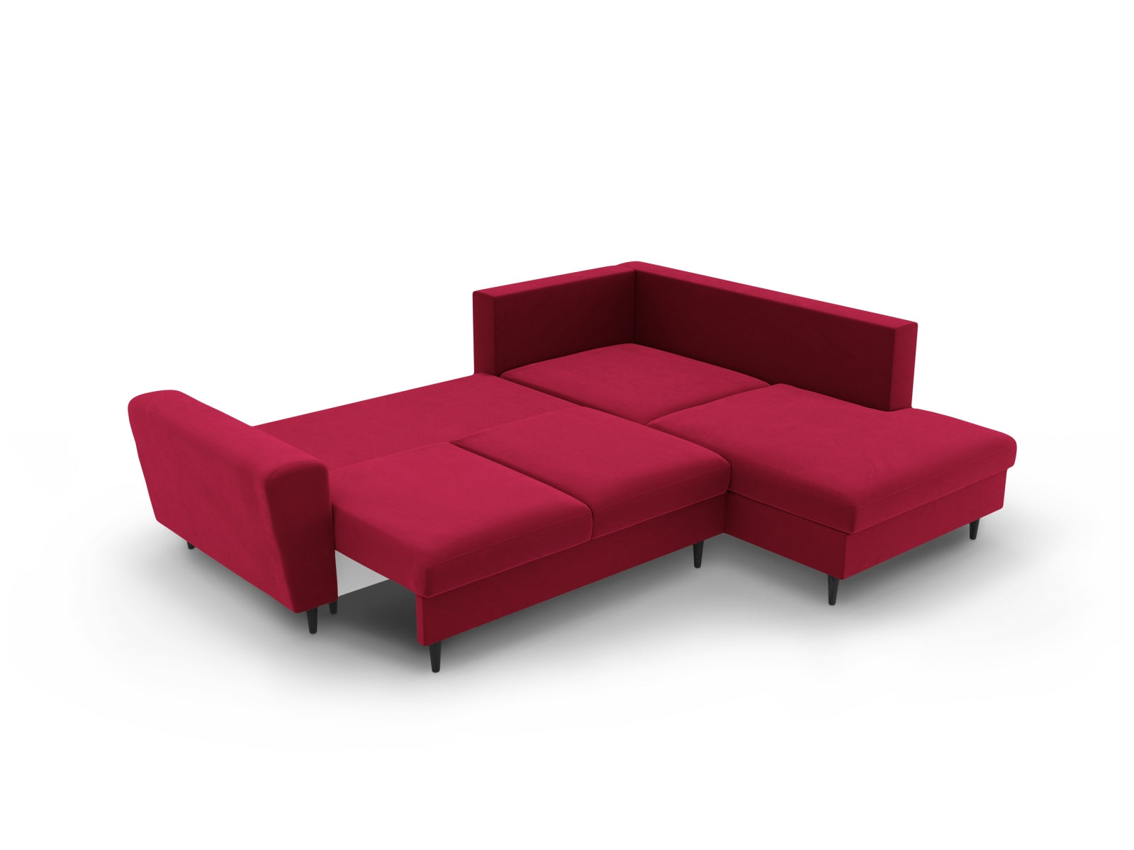 Elegantes Kyoto Velour Ecksofa in Rot und Schwarz, 5-Sitzer mit praktischer Schlaffunktion und Stauraum, perfekt für jedes Wohnzimmer.